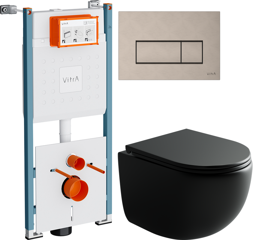Комплект Унитаз подвесной Ceramicanova UP Rimless CN4007MB черный матовый + Инсталляция VitrA V-Fix Core 732-5800-01PV + Кнопка Root Square 740-2395 никель