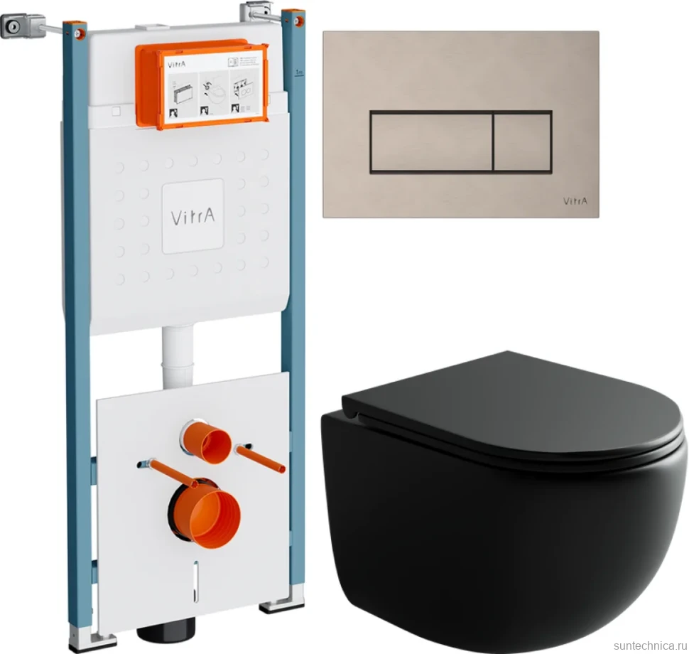 Комплект Унитаз подвесной Ceramicanova UP Rimless CN4007MB черный матовый + Инсталляция VitrA V-Fix Core 732-5800-01PV + Кнопка Root Square 740-2395 никель