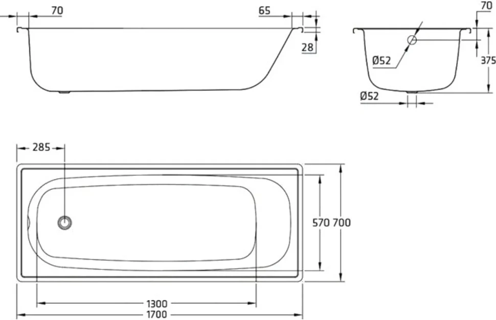 Стальная ванна BLB Europa B70E22001 170x70 см, пристенная, на ножках APMROBZF