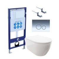 Комплект Унитаз подвесной AQUATEK Поларис AQ0700-00 безободковый, с микролифтом + Инсталляция Standard INS-0000012 + Комплект креплений KKI-0000002 + Кнопка KDI-0000018 хром глянец