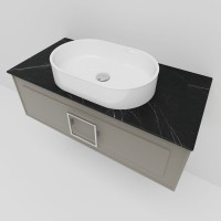 Тумба под раковину со столешницей La Fenice Cubo 80 подвесная, бежевая матовая, столешница черный мрамор