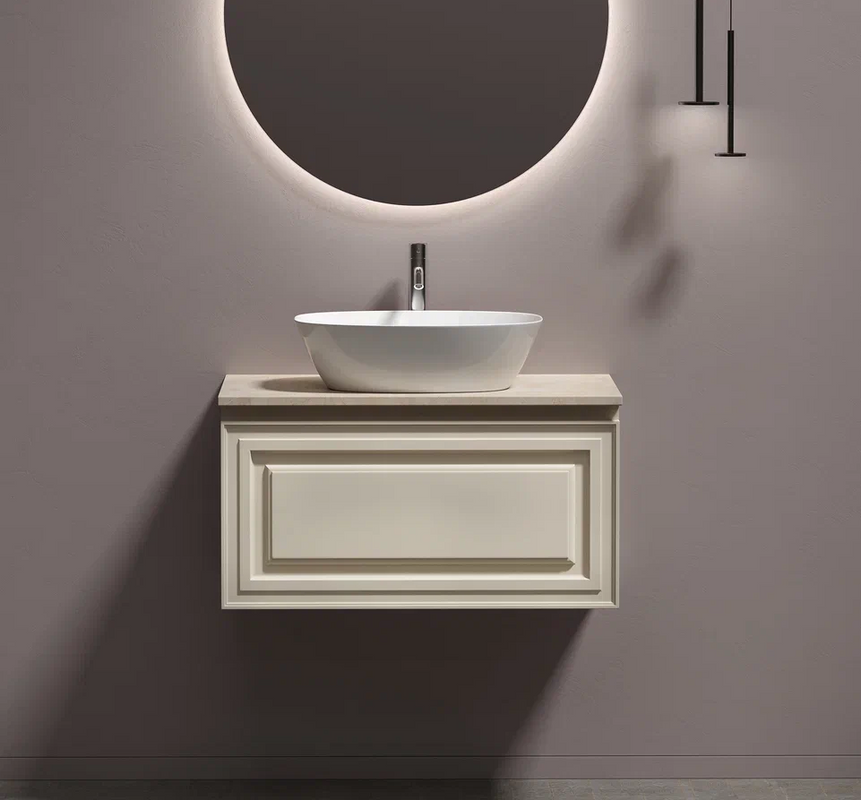 Тумба с раковиной Sancos Very 80 см, beige soft, столешница бежевая, раковина CN5005