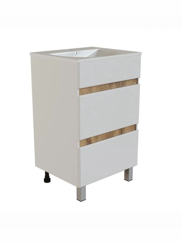 Тумба для ванной "БРИКС-60" 2 ящика белый/дуб вотан под рак."Breeze 60" мебельный (Sanita Luxe) (ПВХ)