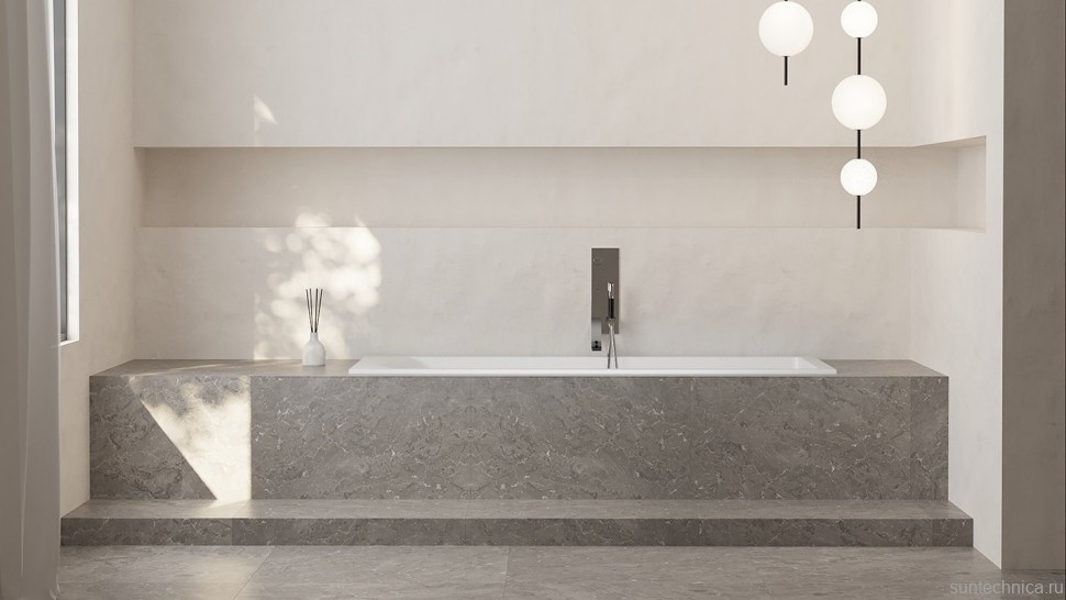 Ванна из искусственного камня Salini Cascata Kit S-Stone 170x75 см, встраиваемая, матовая белая, на ножках, со сливом-переливом, с донным клапаном