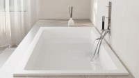 Ванна из искусственного камня Salini Cascata Kit S-Stone 170x75 см, встраиваемая, матовая белая, на ножках, со сливом-переливом, с донным клапаном