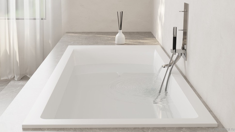 Ванна из искусственного камня Salini Cascata Kit S-Stone 170x75 см, встраиваемая, матовая белая, на ножках, со сливом-переливом, с донным клапаном