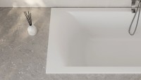 Ванна из искусственного камня Salini Cascata Kit S-Stone 170x75 см, встраиваемая, матовая белая, на ножках, со сливом-переливом, с донным клапаном