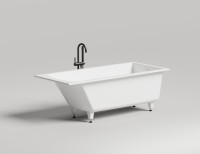 Ванна из искусственного камня Salini Cascata Kit S-Stone 170x75 см, встраиваемая, матовая белая, на ножках, со сливом-переливом, с донным клапаном