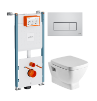 Комплект Унитаз подвесной Santek Нео 1WH302423 с микролифтом + Инсталляция VitrA V-Fix Core 732-5800-01PV + Кнопка Root Square 740-2380 хром