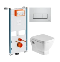 Комплект Унитаз подвесной Santek Нео 1WH302423 с микролифтом + Инсталляция VitrA V-Fix Core 732-5800-01PV + Кнопка Root Square 740-2380 хром
