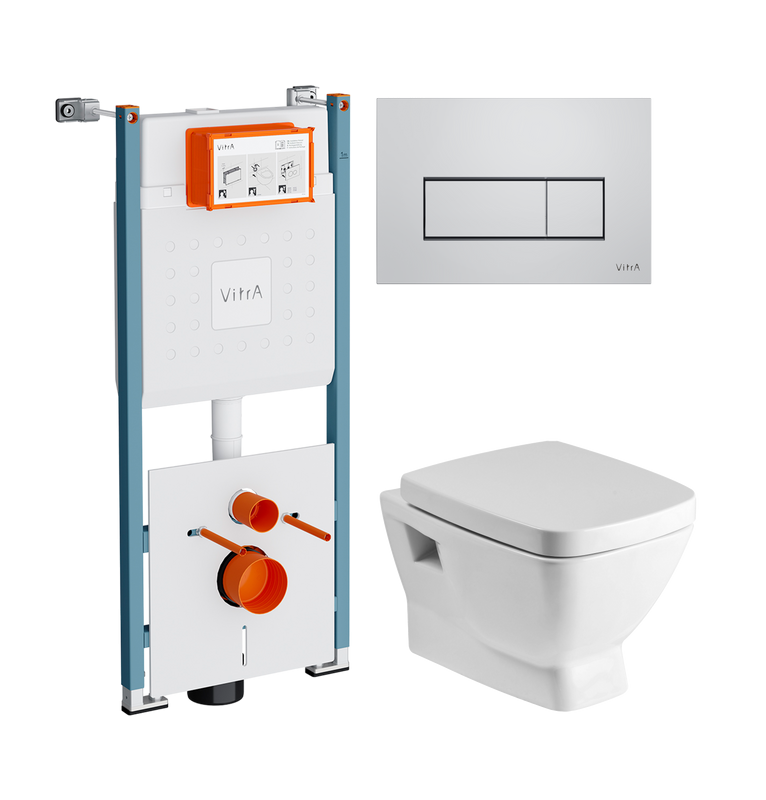 Комплект Унитаз подвесной Santek Нео 1WH302423 с микролифтом + Инсталляция VitrA V-Fix Core 732-5800-01PV + Кнопка Root Square 740-2380 хром