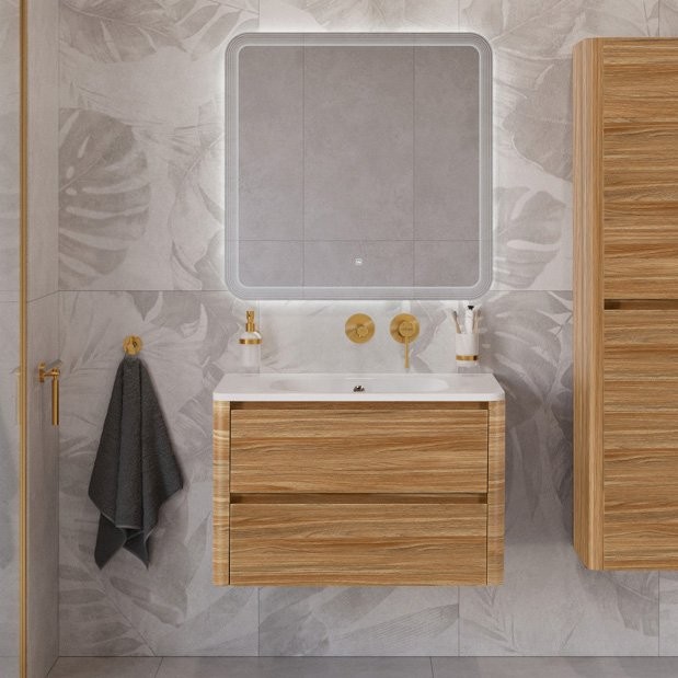 Тумба с раковиной Cezares Relax 80 подвесная, 2 ящика, дуб карамельный