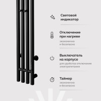 Полотенцесушитель электрический EWRIKA Пенелопа V 120, черный, матовый, вертикальный, узкий, с терморегулятором
