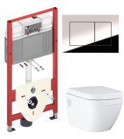 Комплект Унитаз подвесной Grohe Euro Ceramic 39703000 безободковый + Инсталляция TECE Now 9400412 4 в 1 с кнопкой смыва