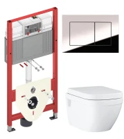 Комплект Унитаз подвесной Grohe Euro Ceramic 39703000 безободковый + Инсталляция TECE Now 9400412 4 в 1 с кнопкой смыва