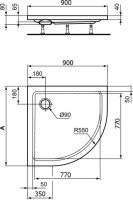 Поддон для душа Ideal Standard Hotline 90x90 сегментный с сифоном