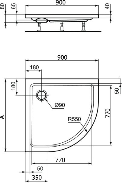 Поддон для душа Ideal Standard Hotline 90x90 сегментный с сифоном