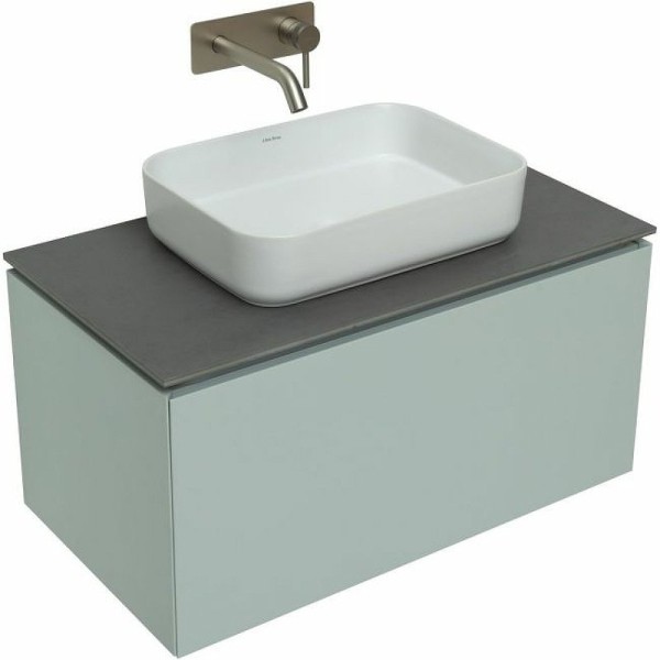 Тумба под раковину со столешницей Allen Brau Infinity 85 1+1, подвесная, папирус матовый, столешница графит структ