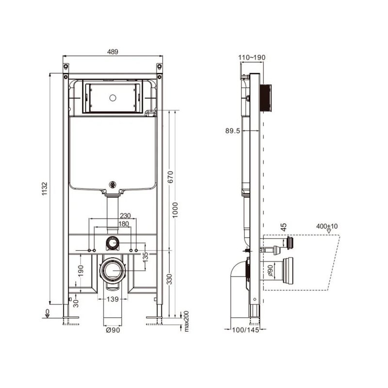 Инсталляция для унитаза AQUAme AQM4003 пневматическое управление