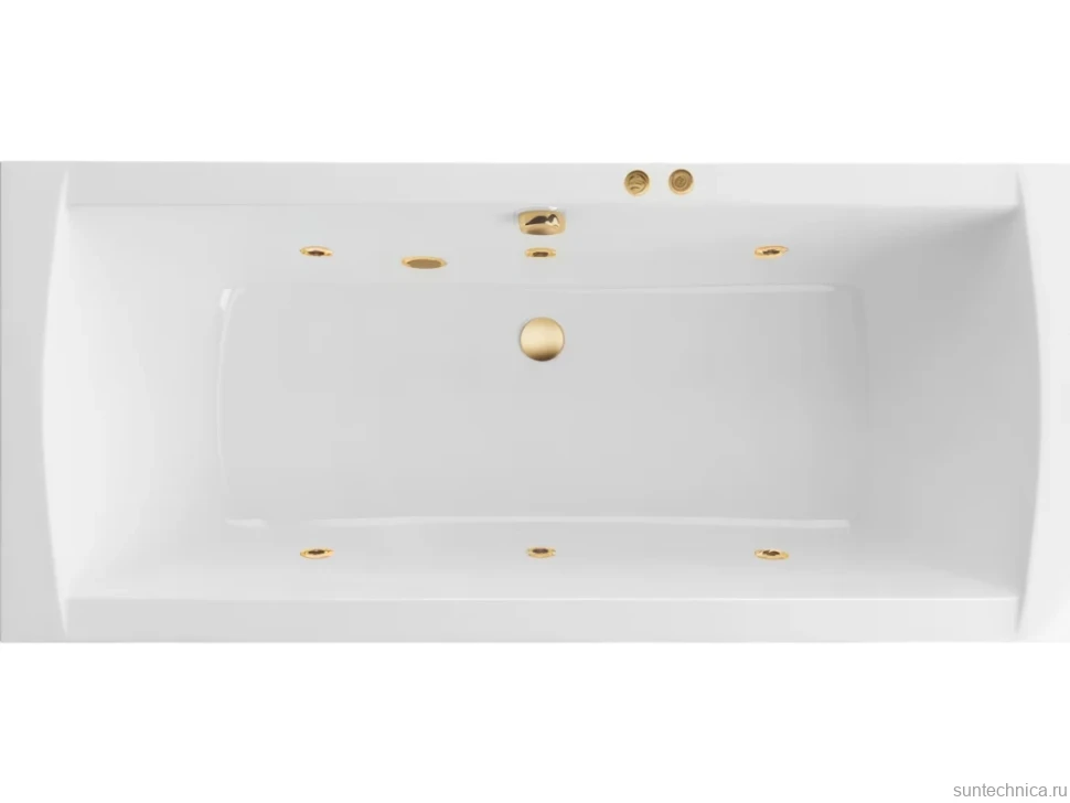 Акриловая ванна Excellent Aquaria Lux Slim Soft 180x80 см, встраиваемая, с гидромассажем, белая, с каркасом, со сливом-переливом, фурнитура золото