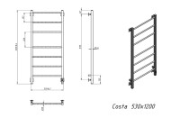 Полотенцесушитель электрический Grota Costa 530х1200 NP EL 120x55 см, подключение справа, слева, скрытое подключение справа, глянцевый хром, лесенка