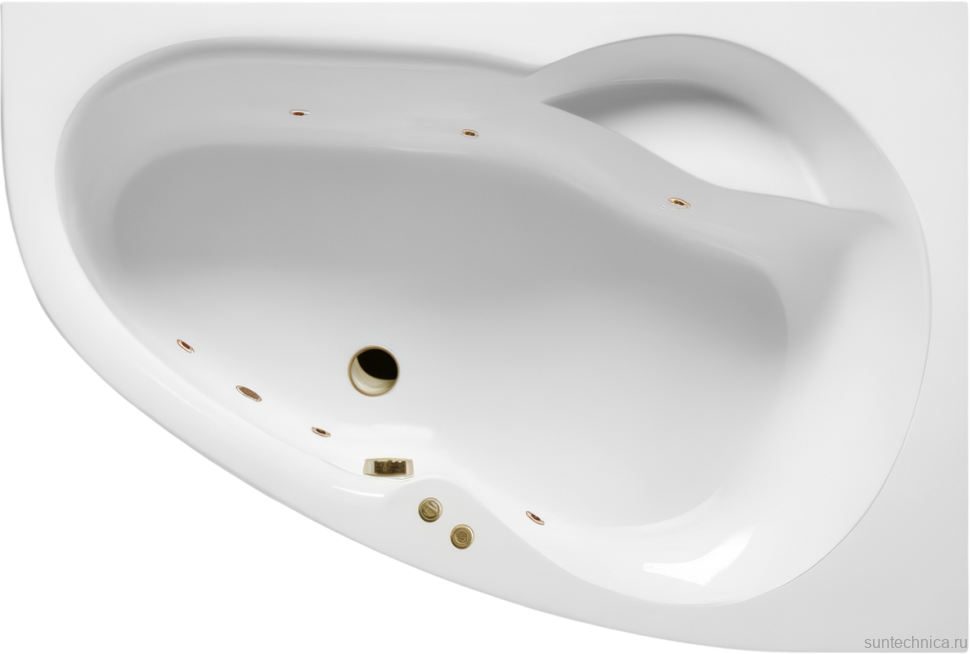 Акриловая ванна Excellent Newa Soft R 160x95 см, угловая, правая, встраиваемая, с гидромассажем, белая, асимметричная, с каркасом, с сиденьем, со сливом-переливом, фурнитура бронза
