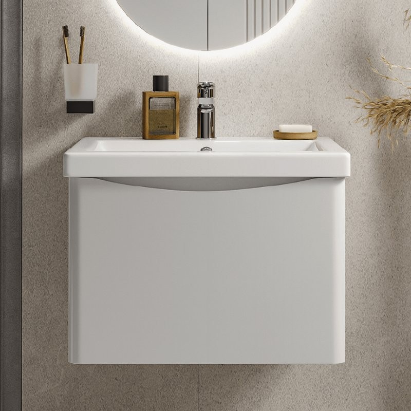 Тумба под раковину без столешницы Vigo Glem 70 подвесная, 1 ящик, глянцевая белая