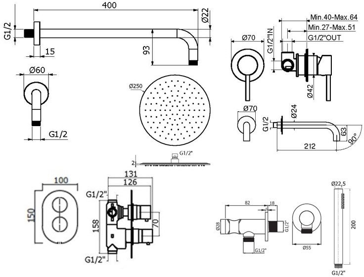 Комплект для ванной Plumberia Selection Ixo KITXOT18BO210 С ВНУТРЕННЕЙ ЧАСТЬЮ, белый матовый