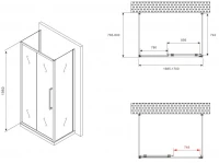 Душевой уголок Abber Schwarzer Diamant AG30170H-S80-S80 170x80, профиль хром, стекло прозрачное