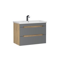 Тумба с раковиной SanStar Diva 70 подвесная, графит софт, дуб вотан, раковина Como 70