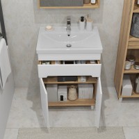 Тумба с раковиной SanStar Модена 60 напольная, глянцевая белая, дуб вотан, раковина Fest 60