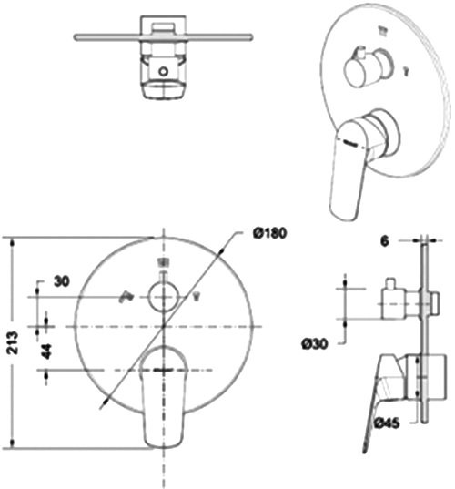 Встраиваемый смеситель для душа и ванны Bravat Rhein PB8429564BW-3-ENG