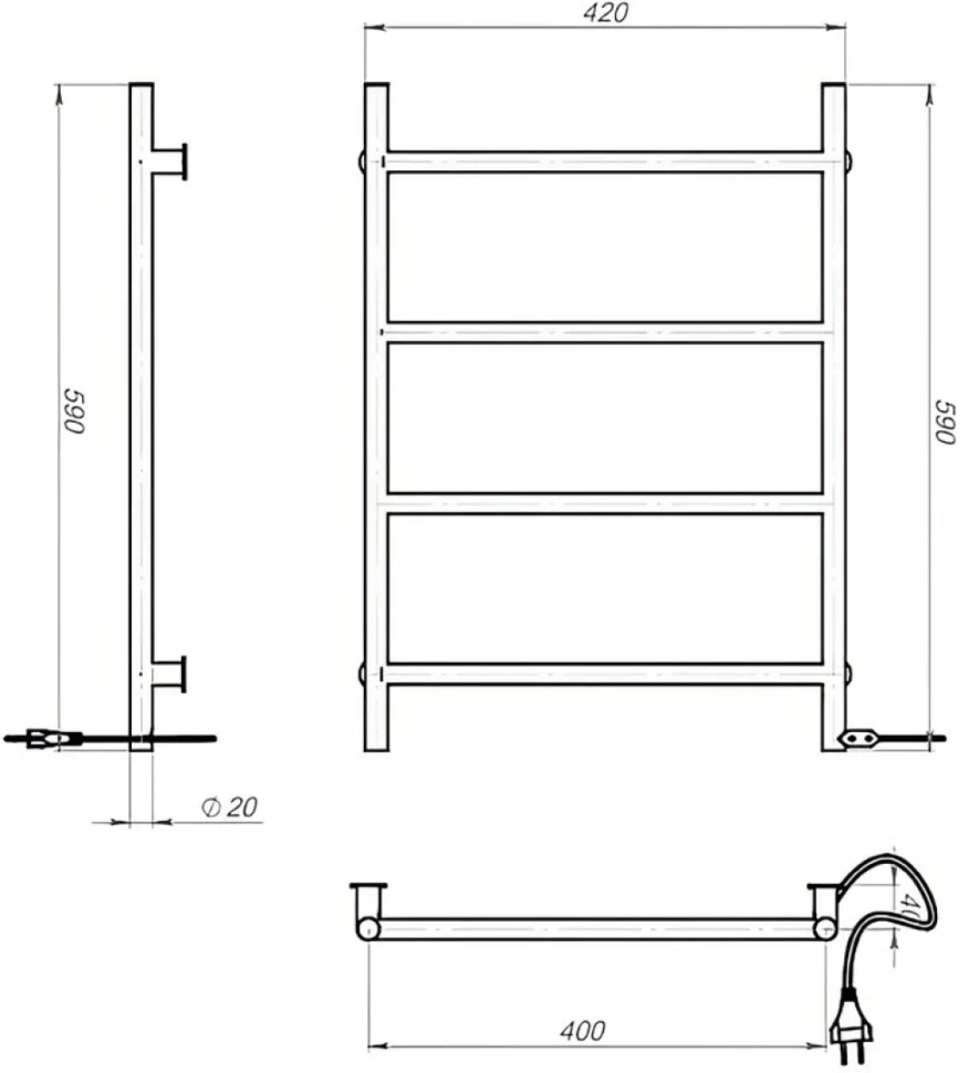 Полотенцесушитель электрический EWRIKA Гера 40x60, черный