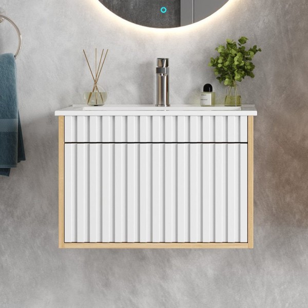 Тумба под раковину Onika Дайлер 60 подвесная, белая, дуб сонома