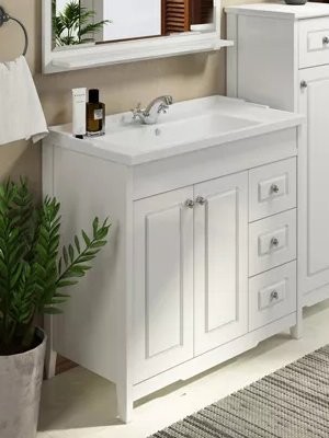 Тумба с раковиной Comforty Тбилиси 90 напольная, глянцевая белая, с раковиной Comforty XD-F90