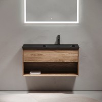 Тумба с раковиной Sancos Marmi 1.0 100 R черная раковина, дуб чарльстон