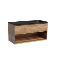 Тумба с раковиной Sancos Marmi 1.0 100 R черная раковина, дуб чарльстон