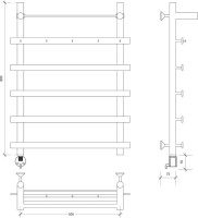 Полотенцесушитель электрический Secado Понтида 1 КСП, L 80x60 см, подключение слева, глянцевый хром, лесенка, с полкой