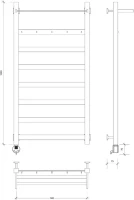 Полотенцесушитель электрический Secado Комано 1 КСП , 105x55 см, скрытое подключение слева, матовый черный, лесенка, с полкой