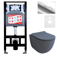 Комплект Унитаз подвесной Esbano Garcia ESUPGARCGM матовый серый + Инсталляция Fram + Кнопка ESINKRG11SC