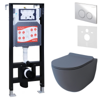 Комплект Унитаз подвесной Esbano Garcia ESUPGARCGM матовый серый + Инсталляция Fram + Кнопка ESINKRG11SC