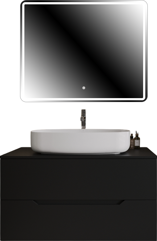 Мебель для ванной комнаты Orange Line 100 подвесная, 2 ящика, матовая черная с раковиной B07-675W