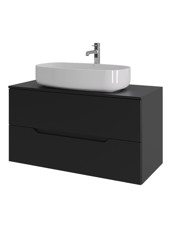 Мебель для ванной комнаты Orange Line 100 подвесная, 2 ящика, матовая черная с раковиной B07-675W