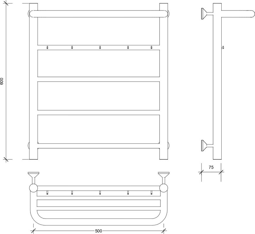 Полотенцесушитель водяной Secado Триада 1 КСП 60x55 см, матовый черный, лесенка, с полкой
