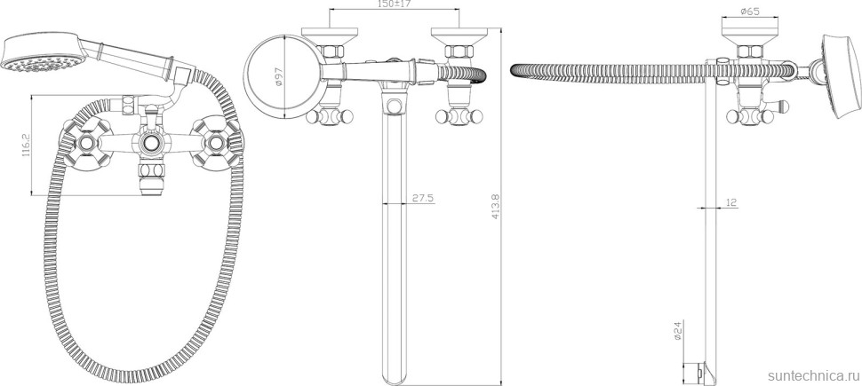Смеситель с длинным изливом для ванны Damixa RedBlu Retro 239500000