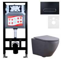 Комплект 3 в 1 Унитаз подвесной Esbano Azalea ESUPAZALGM + Инсталляция Fram + Кнопка ESINOVL17MB цвет матовый черный