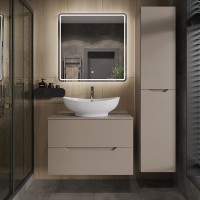 Мебель для ванной комнаты Orange Line 80 подвесная, 2 ящика, матовый латте с раковиной B08-585w