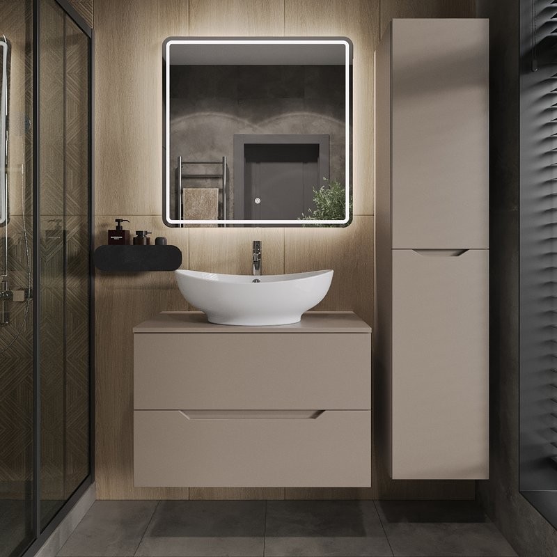 Мебель для ванной комнаты Orange Line 80 подвесная, 2 ящика, матовый латте с раковиной B08-585w