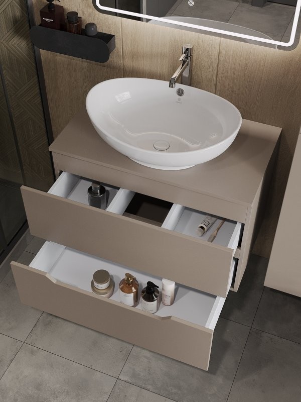 Мебель для ванной комнаты Orange Line 80 подвесная, 2 ящика, матовый латте с раковиной B08-585w