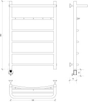 Полотенцесушитель электрический Secado Милан 1 КСП 80x50 см, подключение слева, матовый черный, лесенка, с полкой